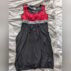 Red and Black Sleeveless Dress with Silver Accent